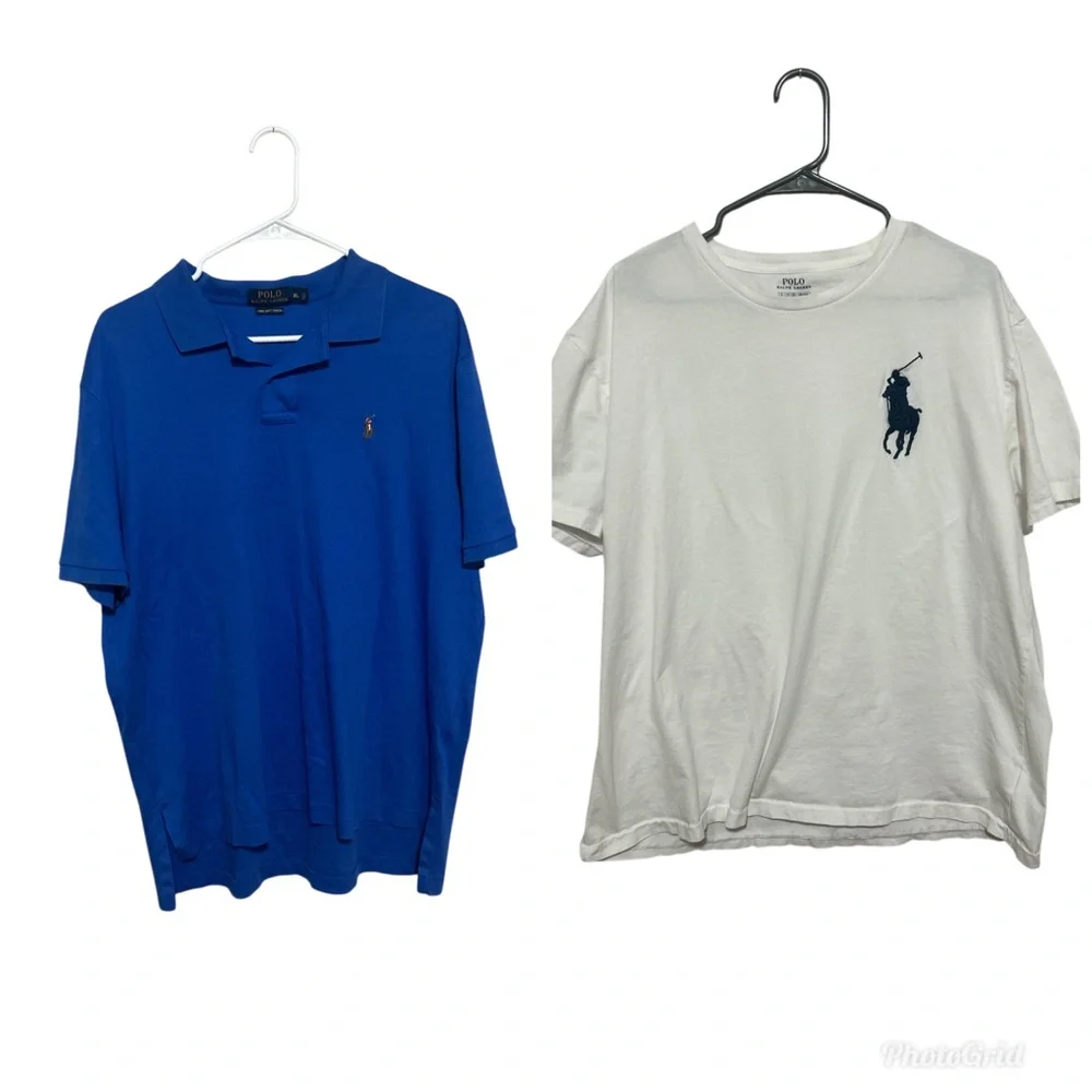 Lot of 2 Polo Ralph Lauren XL White Big Pony Tee Blue Pima Soft Touch Polo - Picture 2 of 12